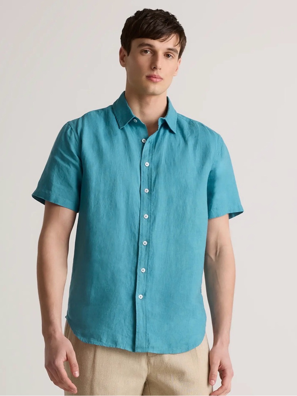 100% European Linen Relaxed Short Sleeve Shirt/Mineral Blue/ XXL